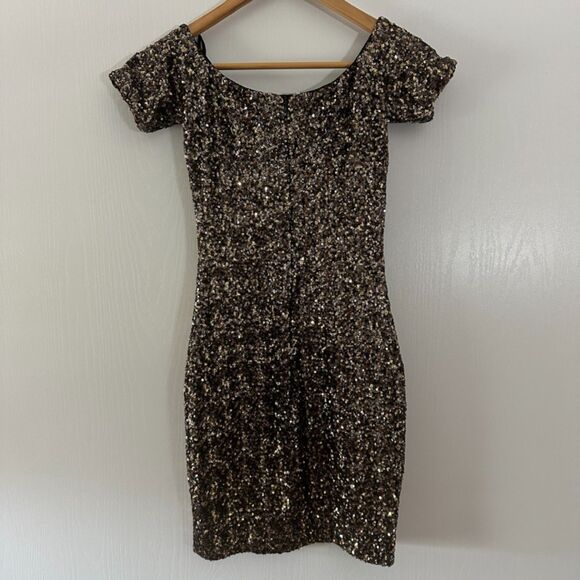 Dress The Population Gold Sequin Sheath Short Sleeve Mini‎ Dress Size XS - Picture 5 of 8